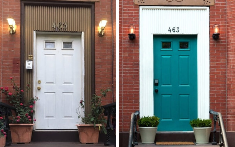 Оформление крыльца загородного дома – измените цвет двери